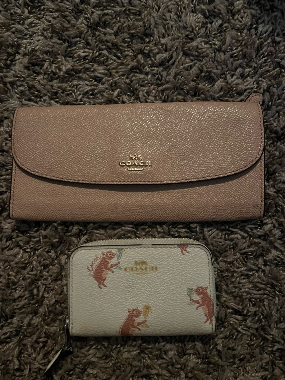 Coach Blush Pink Foldover Wallet with Cream Printed Zip Card Case